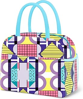 Lunch Bag Lunch Box for Women Men Reusable Insulated Lunch Tote Bag,Leakproof Thermal Cooler Sack Food Handbags Case High Capacity for Travel Work Picnic Beach,Geometric