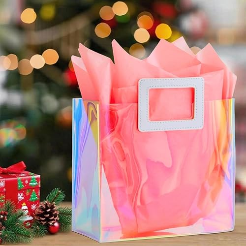 Miniatura 7 de Bolsa de regalo holográfica grande con papel de seda, reutilizable, bolsa de regalo de cumpleaños para mujeres y niñas, iridiscente, despedida de