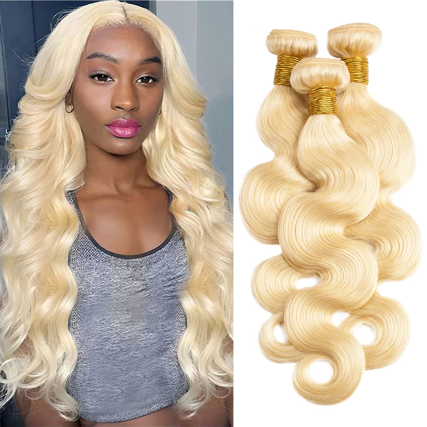 613 Bundles Human Hair Body Wave 18 20 22 Inch Blonde Human Hair 3 Bundles 12A Grade 100% Unprocessed Brazilian Virgin Hair 613 Body Wave Bundle 300G