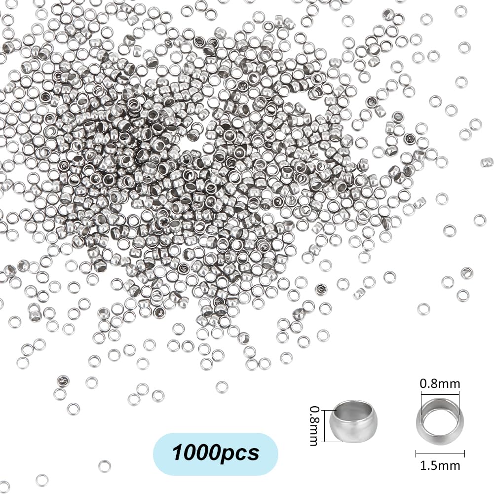 UNICRAFTALE 1000pcs Round Crimp Beads - 1.5mm Stainless Steel Spacers, 0.8mm Hole, DIY Bracelet & Necklace Making - Image 3