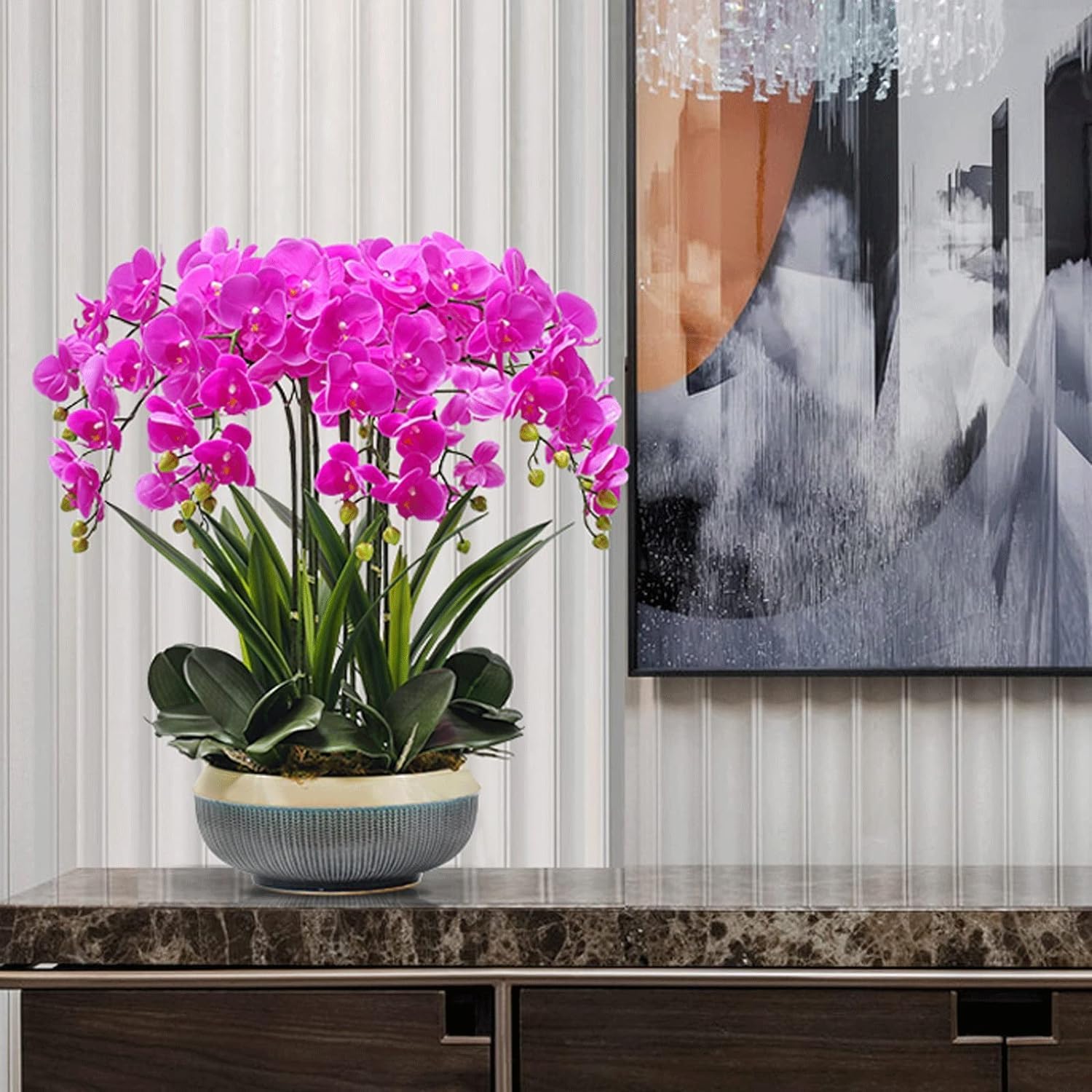 Orchidées artificielles avec Vase en céramique, Fleurs artificielles en polyuréthane, phalaenopsis artificielles, 65 cm, Fausses Fleurs pour la Maison