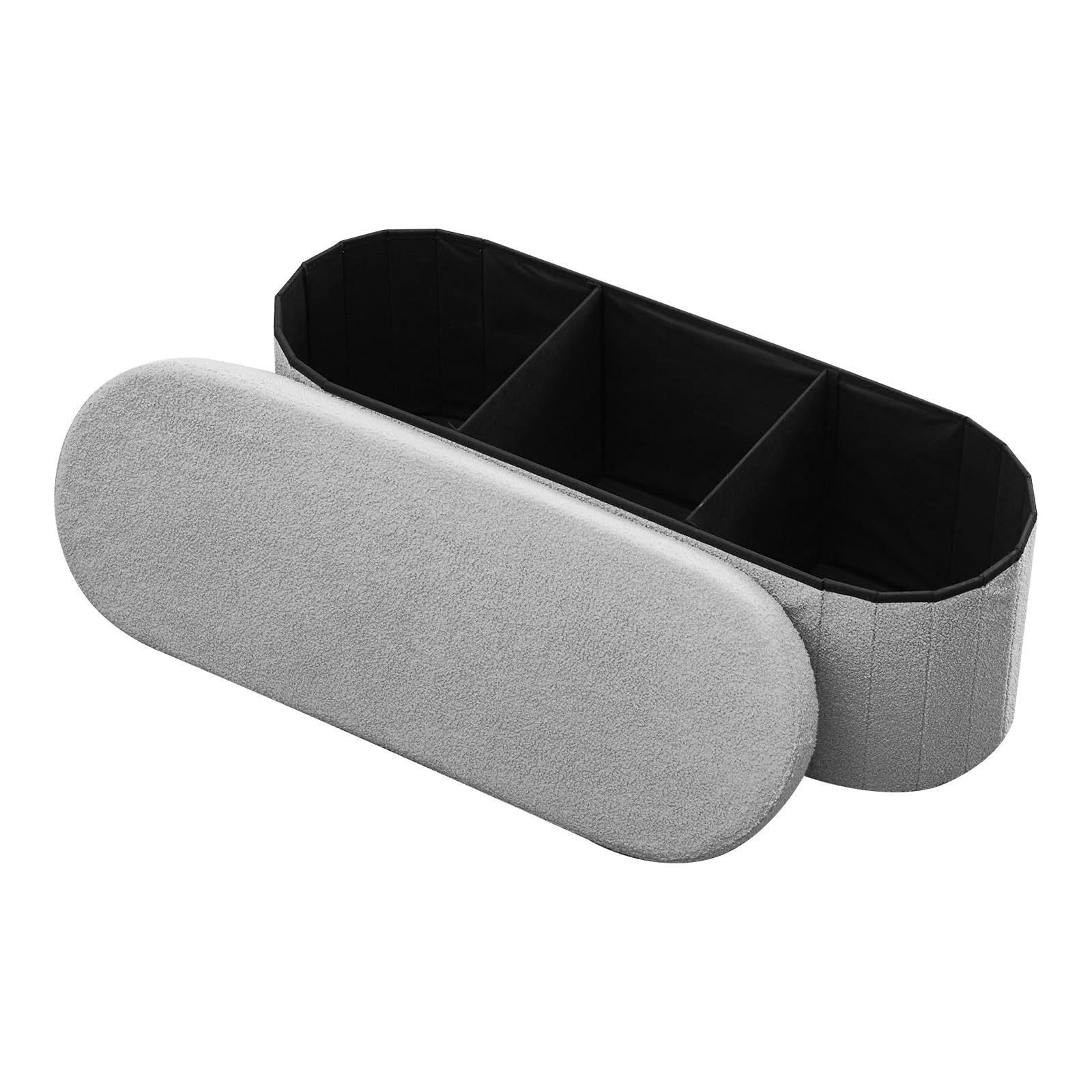 VEVOR Reposapiés Plegable Ovalado con Espacio de Almacenamiento, Asiento Acolchado y Plegable, Capacidad de Carga 299,​37 kg, 1100 x 380 x 380 mm, para Salón, Dormitorio y Entrada, Color Gris
