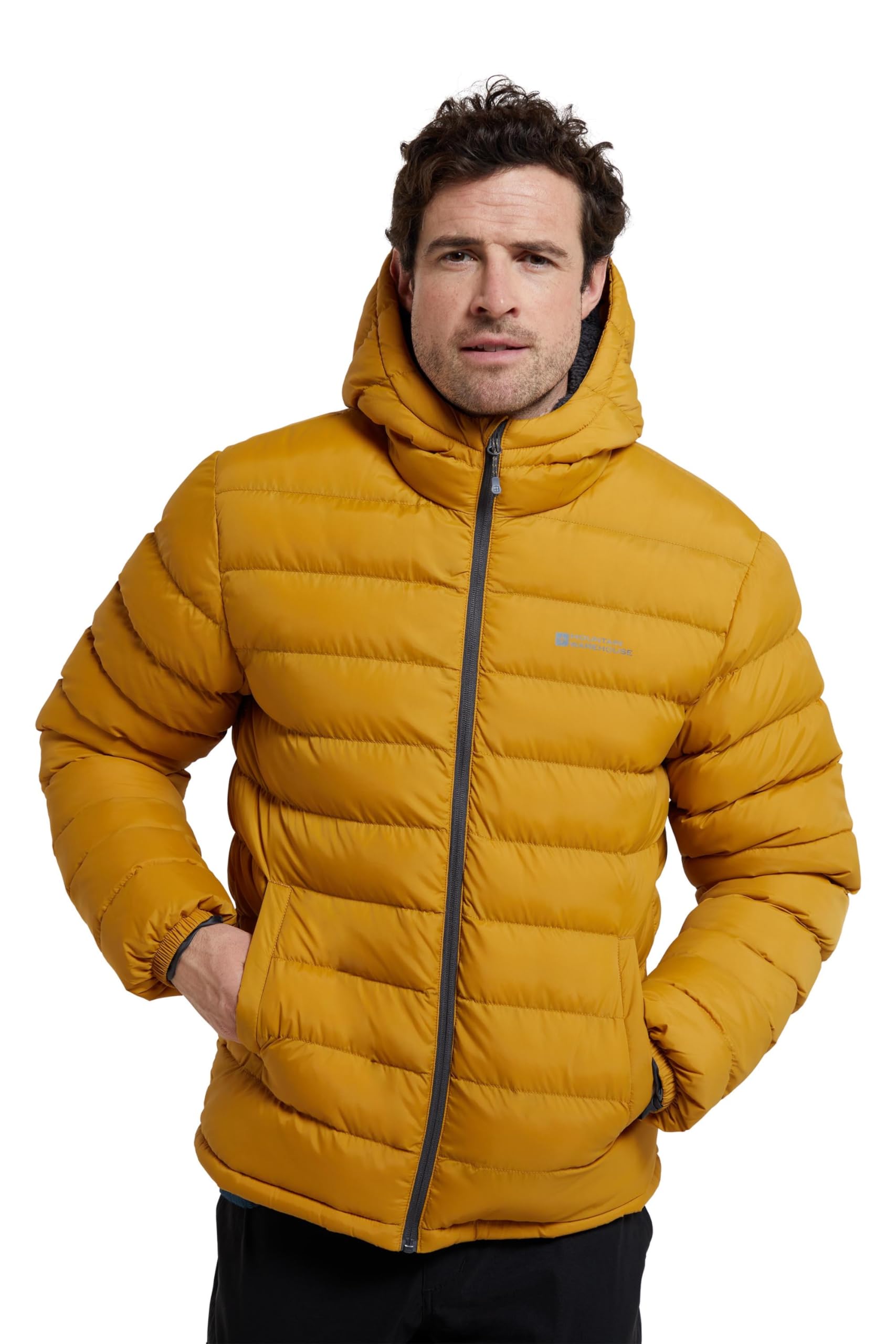 Mountain Warehouse Seasons Mens Fur-Lined Padded Jacket - Microfibre insulation & Faux Fur Puffer Coat with Side Pockets - Best for Autumn, Winter, Outdoors Mustard XXS