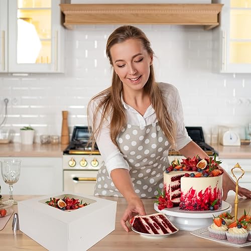 Miniatura 7 de Moretoes 32 cajas para pasteles de 10 x 10 x 5 pulgadas con ventana de 10 pulgadas, cajas blancas de pastelería para pasteles, galletas, cupcakes,