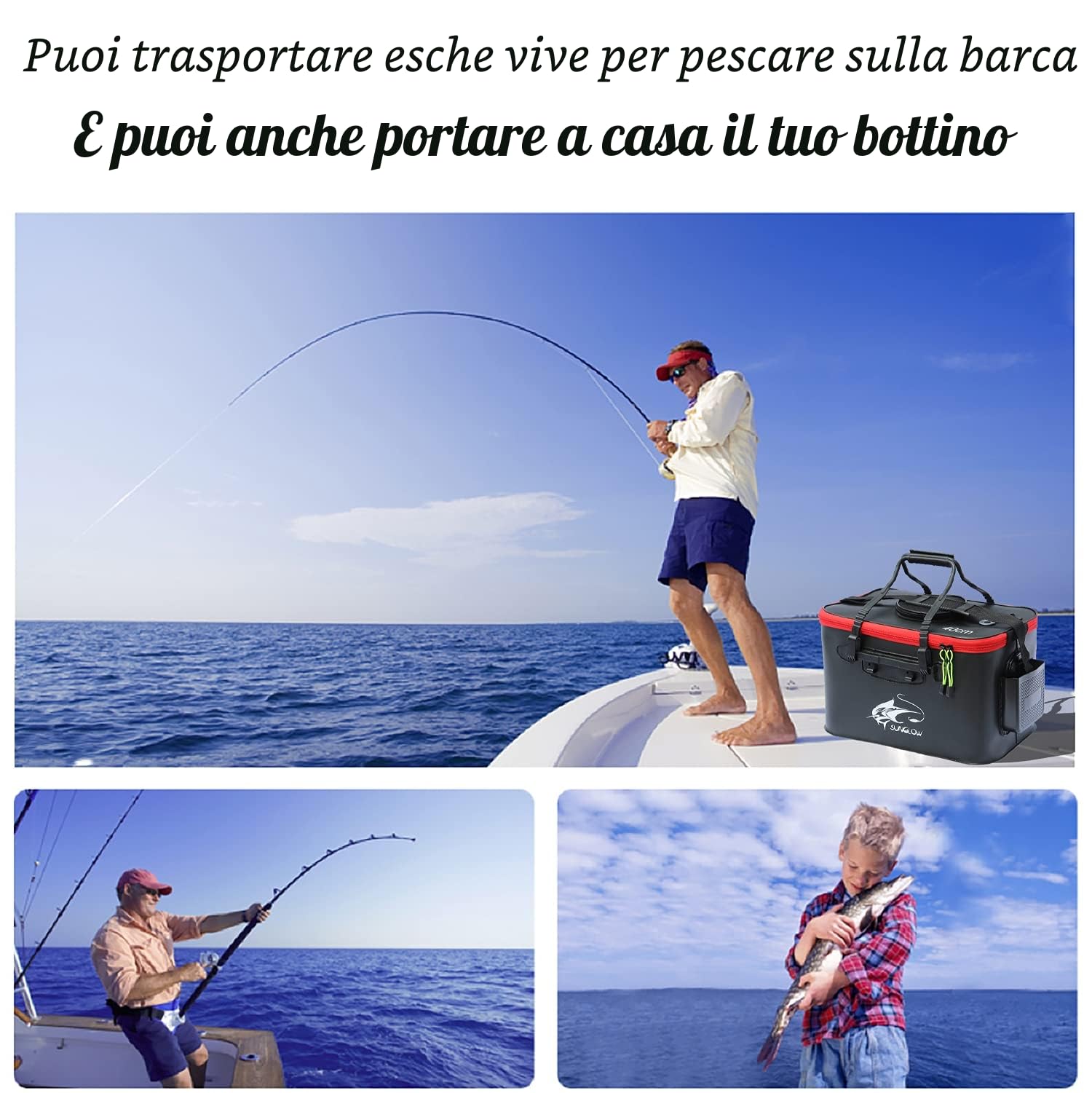 Secchio da Pesca, Pieghevole da 23L / 30L / 38L, Multifunzionale per Esche per Pesci Vivi,Borsa in Eva da Campeggio all'Aperto e Protezione (Nero)