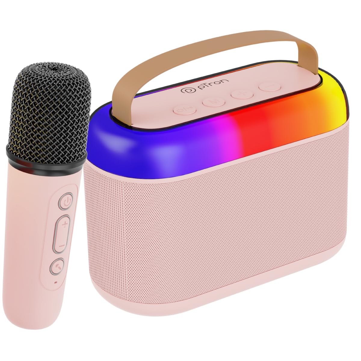 pTron Newly Launched Fusion Joy 20W Bluetooth Speaker with Wireless Karaoke Mic, 6Hrs Playtime, Vivid RGB Lights, Voice Effects, Multi-Play Modes BT5.3/TF Card/USB & Type-C Charging Port (Light Pink)-image-41