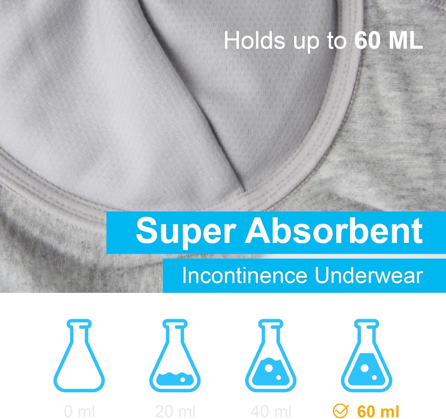 Mens Absorbent Incontinence Underwear Washable Open Fly Leakage Protective Briefs Adult Leak Proof Boxer (3 Gray, M) - Image 2