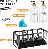 Vista 2 de Cisily Kitchen Dish Soap Dispenser Set with Black Sponge Holder and 2 Pack 16.9oz Clear Glass, Dish Soap Dispensers for Kitchen Sink, Vintage Hand
