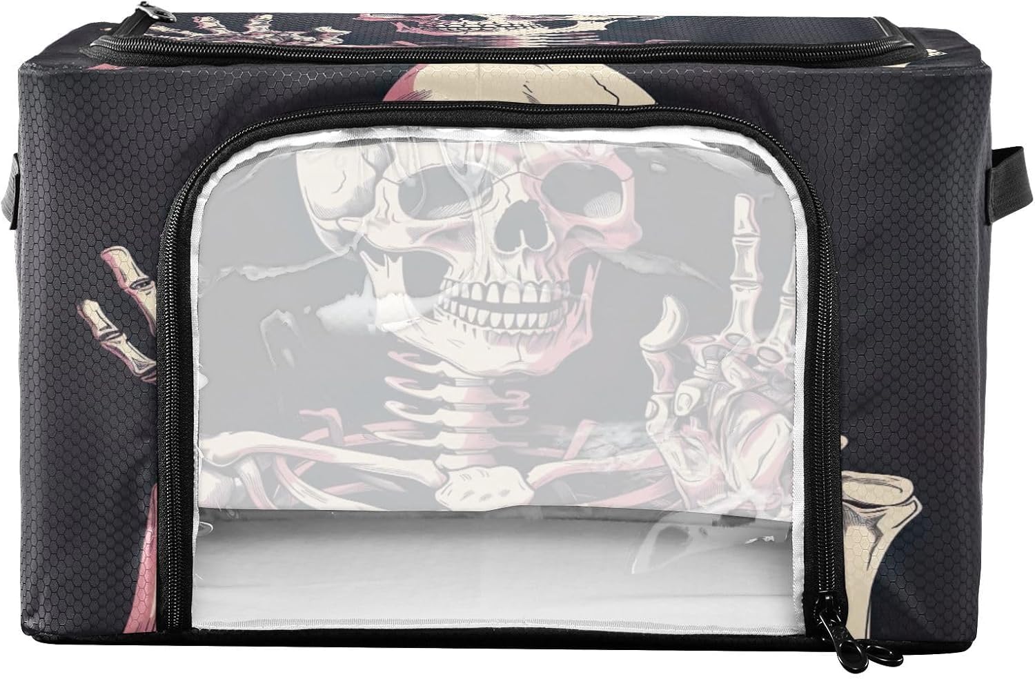 Funny Skulls Clothes Storage, Foldable Closet Organizers and Storage, Bed Sheet Organizer and Storage with Lids & Clear Windows Metal Frame, and Sturdy Handles 32L