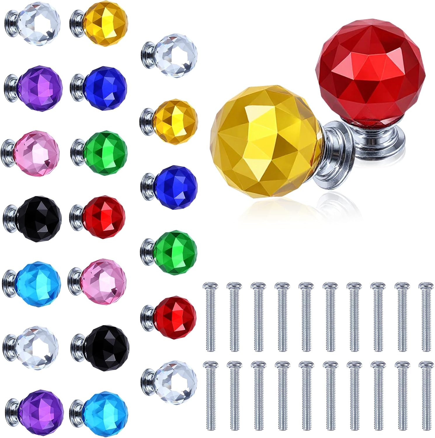 20 Pcs Crystal Drawer Pulls Cabinet Knobs 30mm Diamond Dresser Knobs for Dresser Drawers Kitchen Bookcase Wardrobe(Multicolored,Cute Style)