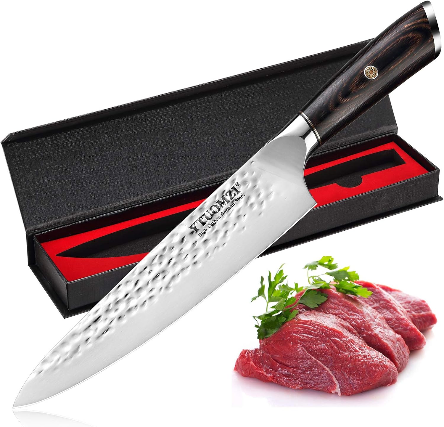Ytuomzi Professional Chefs Knife, 8 Inch Carbon Steel Knife for Kitchen, Sharp Kitchen Knife, Cuchillo De Cocina Gyutou Knife w/Ergonomic Handle for Home Cooking & Restaurant (8-inch Chef Knife)