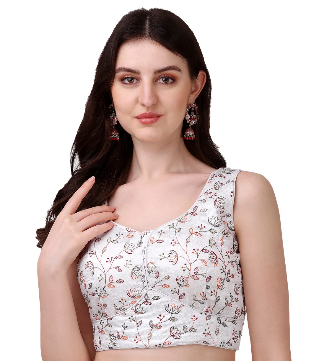 Pujia Mills Womens Sweetheart Neck Sleeveless Saree Blouse(Pihu) (White, 34)