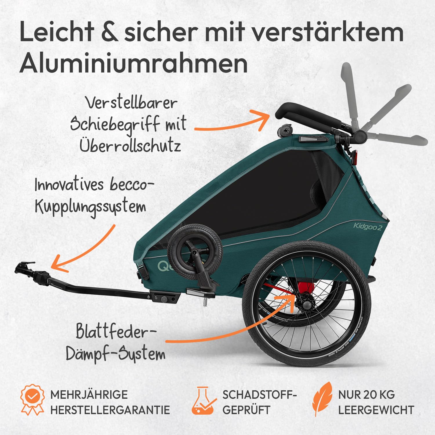 Qeridoo Kidgoo 2 | Fahrradanhänger 2 Kinder | Mit Federung & 3-in-1 Verdeck | Fahrrad Anhänger für Zwei | Komfortabel & Sicher | Hochwertiger Kinderfahrradanhänger & Jogger Kinderwagen