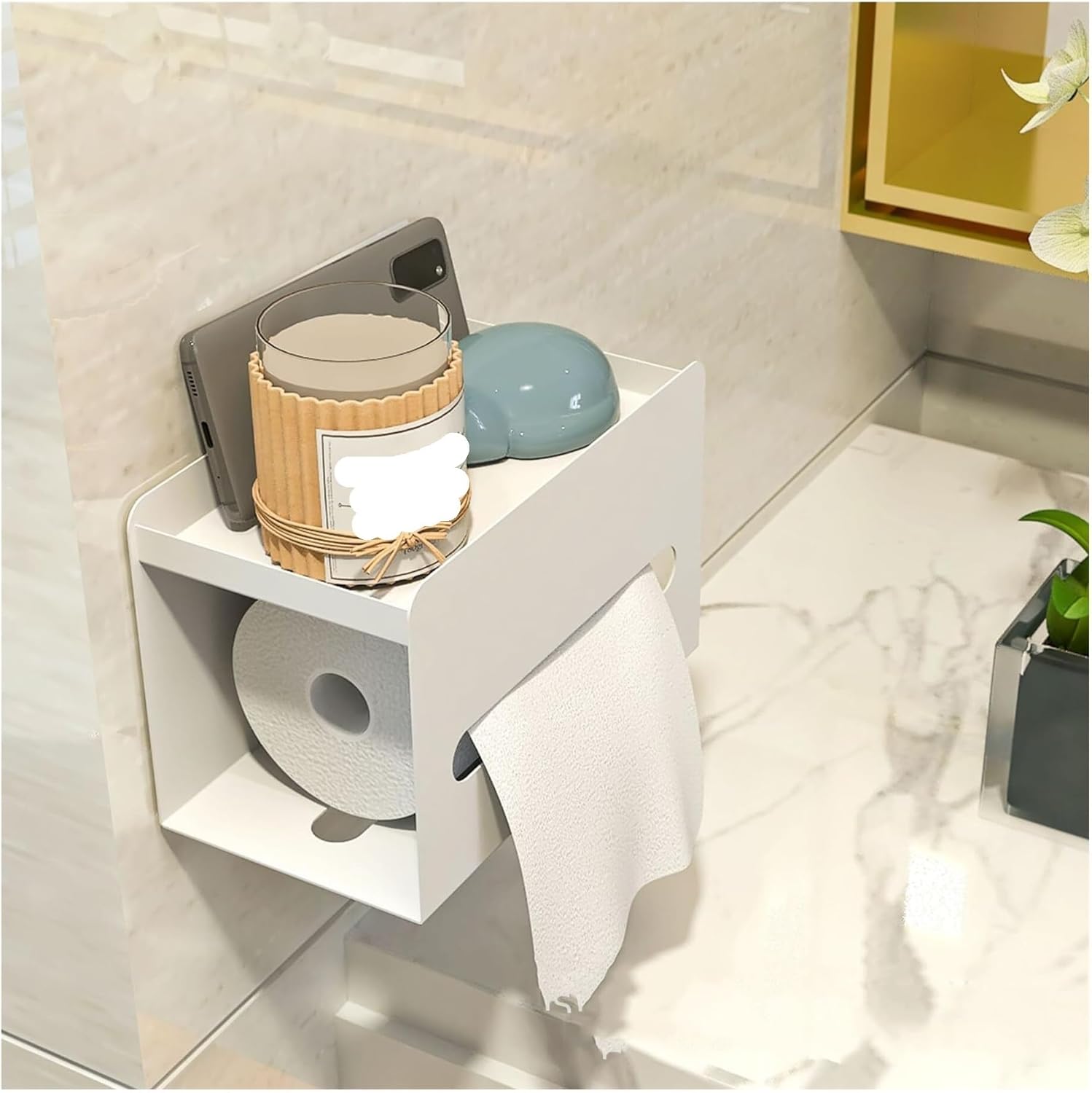Toilet Paper Holder Tissue Box Cover Wall Mounted Kitchen Holder Toilet Paper Storage Dispenser Punch Free Facial Tissue Roll(Gray)