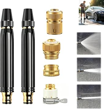 2Pcs Home High-Pressure Car Wash Water Gun with Booster Nozzle,Metal Adjustable Spray Patterns,Multi Function Lawn & Garden Watering Sprayer,A Must-Have for Watering Plants VegetablesBlack6