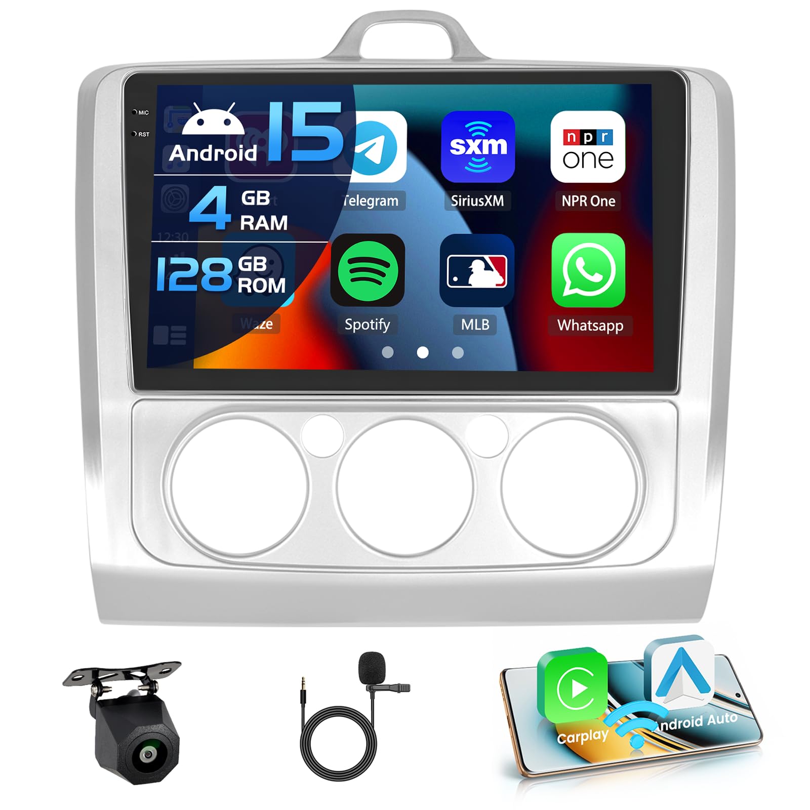 Inefala 2+64G Android 15 CarPlay Radio para Ford Focus 2004-2011, Pantalla Táctil de 9 Pulgadas con Inalámbrico CarPlay y Android Auto, Soporte Navegación GPS Mirror Link Bluetooth RDS AHD Wi-Fi DSP — view 9
