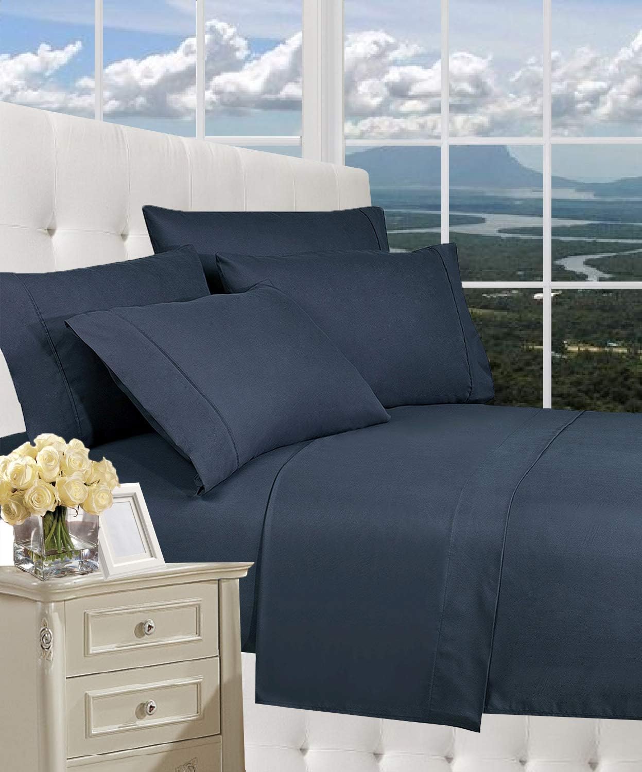 CELINE LINEN Luxury Duvet Cover Set on Amazon 1800 Premier Hotel Quality Wrinkle Free 2-Piece Duvet Set, Twin/Twin XL - Navy Blue