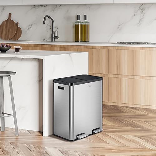 Miniatura 80 de EKO EcoCasa II - Bote de basura doble de 36 L + 24 L con cubo de reciclaje, cubo de basura de acero inoxidable con tapa, compartimento desodorante