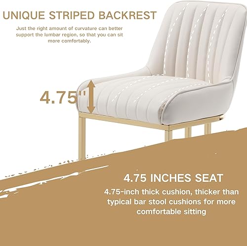 Miniatura 33 de Juego de 2 taburetes de bar de terciopelo beige de 26 pulgadas, modernos taburetes de mostrador con respaldo/patas doradas, sillas de bar tapizadas,