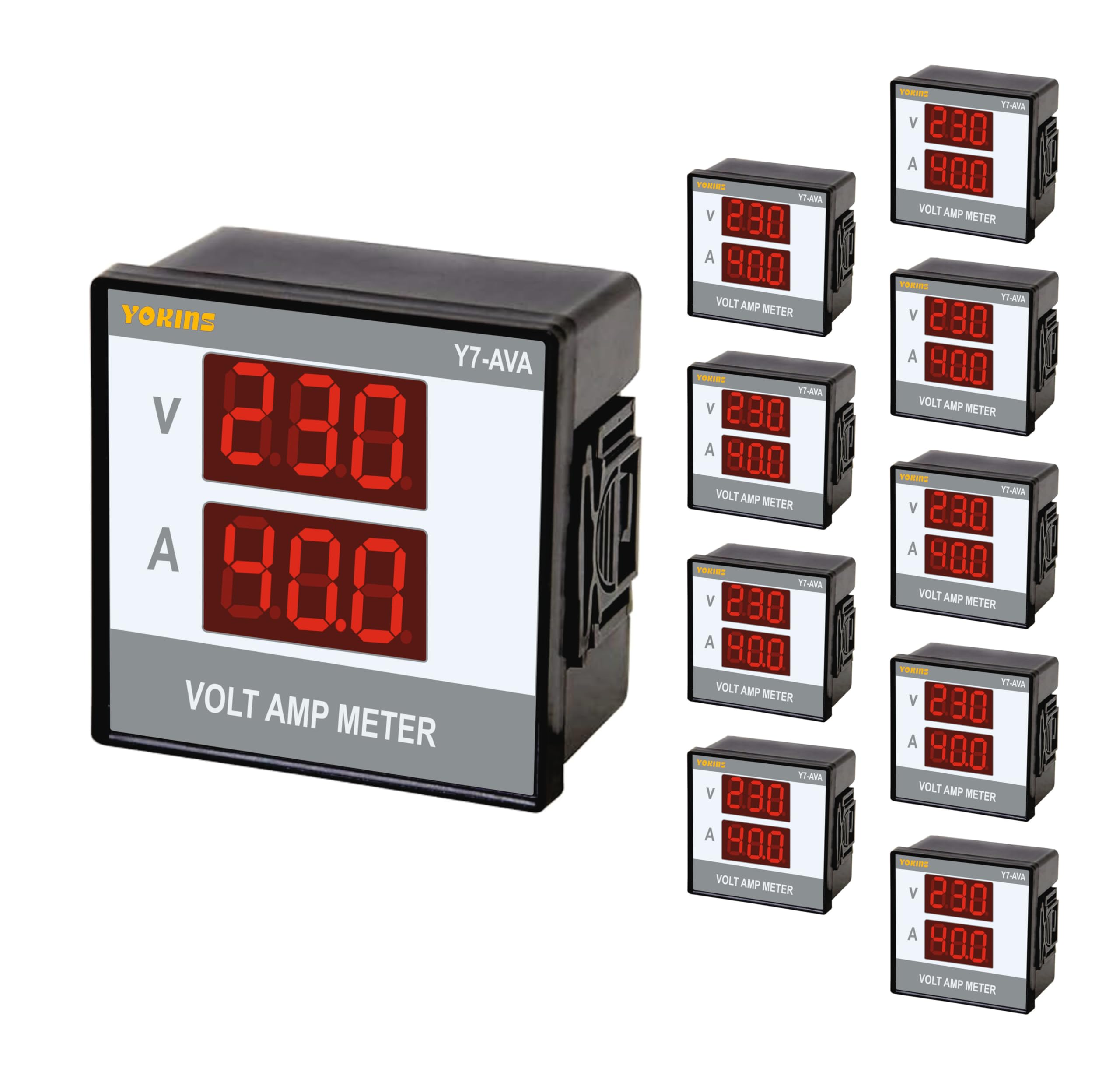 YOKINS, Y7-AVA Digital Volt (90-500V AC) And Ampere (1.0-50A AC) Meter Self Powered 72X72MM Specially Designed For Electrical Panel/Submersible Panel, Volt-Amp (Pack Of 10)