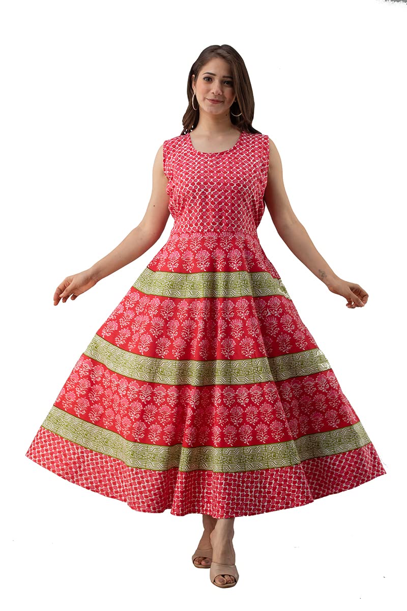 monique Brand Present Women's 100% Cotton Jaipuri Print Long Midi Maxi Dress-picture-43
