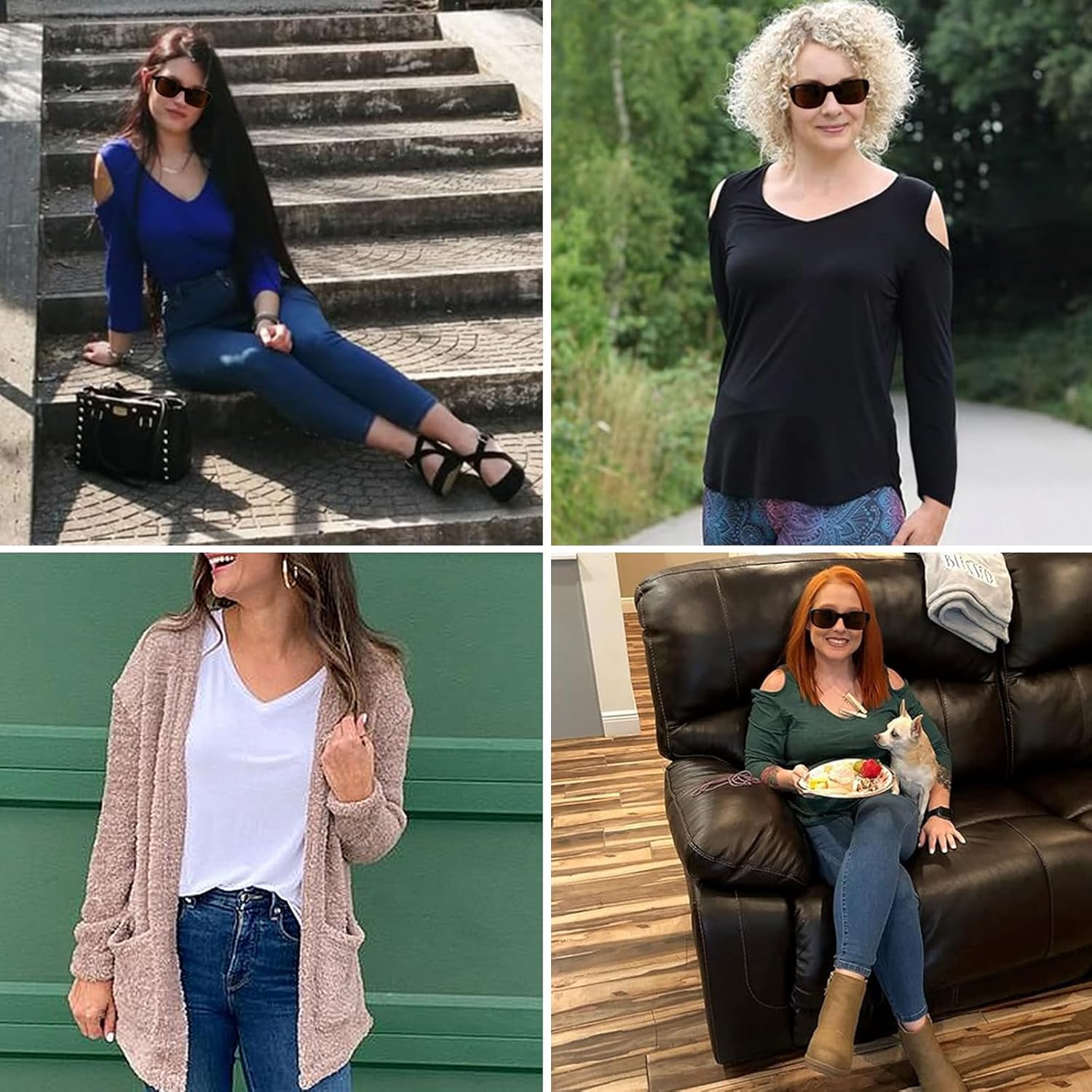 Elesomo Womens V Neck Cold Shoulder Tops Short/Long Sleeve Summer T Shirts Basic Tees - Image 5