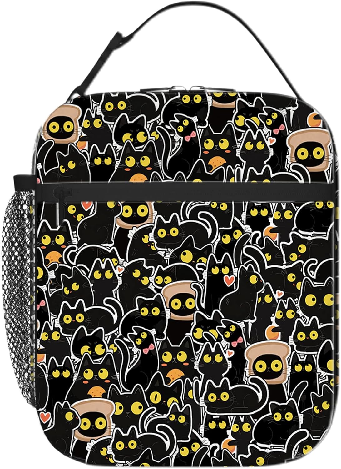 Black Cat Lunch Box for Women Men, Insulated Lunch Bag for Women, Thermal Lunchbox for Woman, Cooler Lunches Tote Bag for Woman Adult Cute Cartoon Reusable Leakproof Portable Work Office Picnic