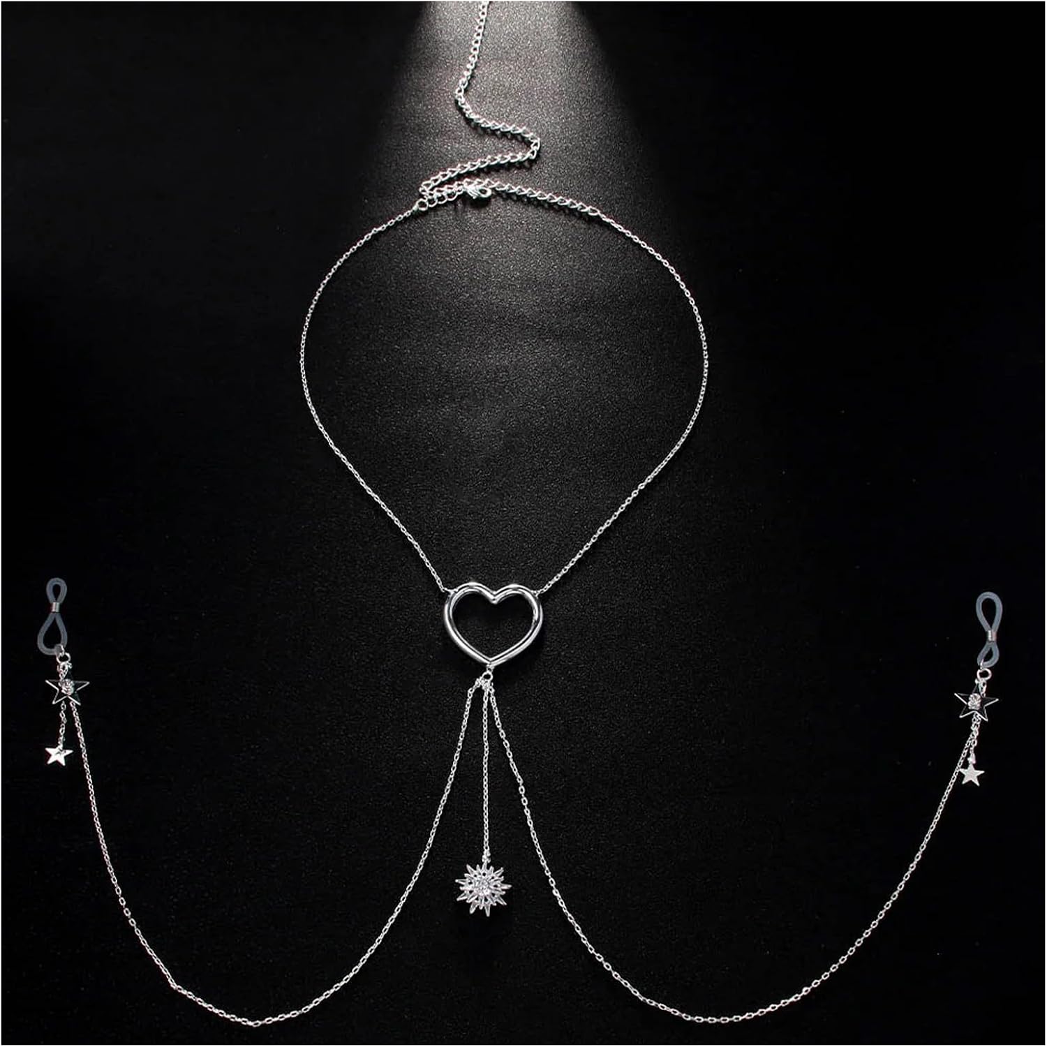 Sexy Star Pendant Non Piercing Nipple Chain Necklace for Women Rhinestone Star Tassel Chest Chain Body Jewelry Festival Rave Heart Nipple Accessories Jewelry