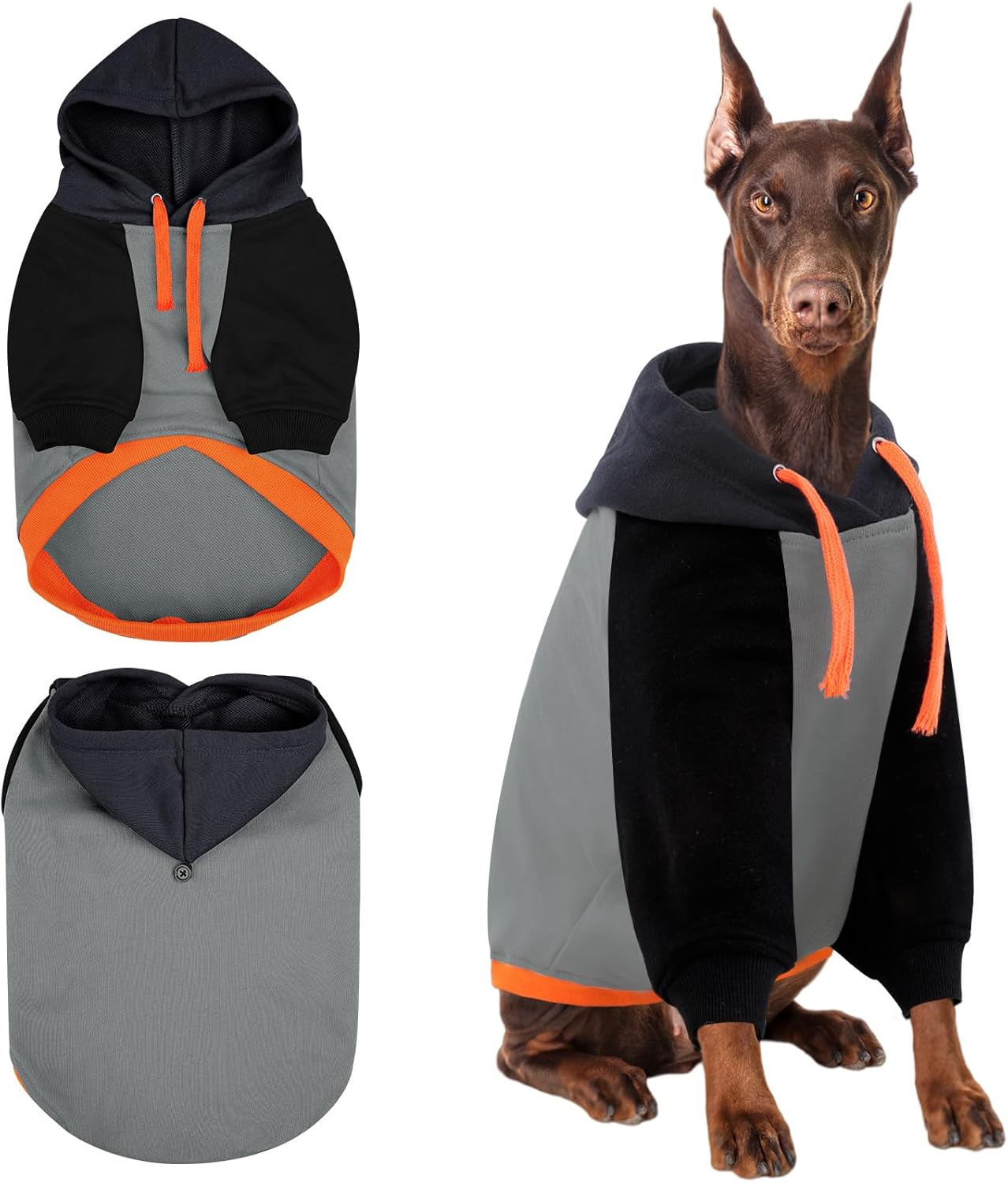 AOFITEE Hoodie for Large Dogs, Warm Large Dog Hooded Sweater for Fall Winter, Basic Dogs Hoodie Pet Sweatshirt with Sleeves, Dog Sweaters Pullover with Hood for Boston Terrier, Pug, Grey L