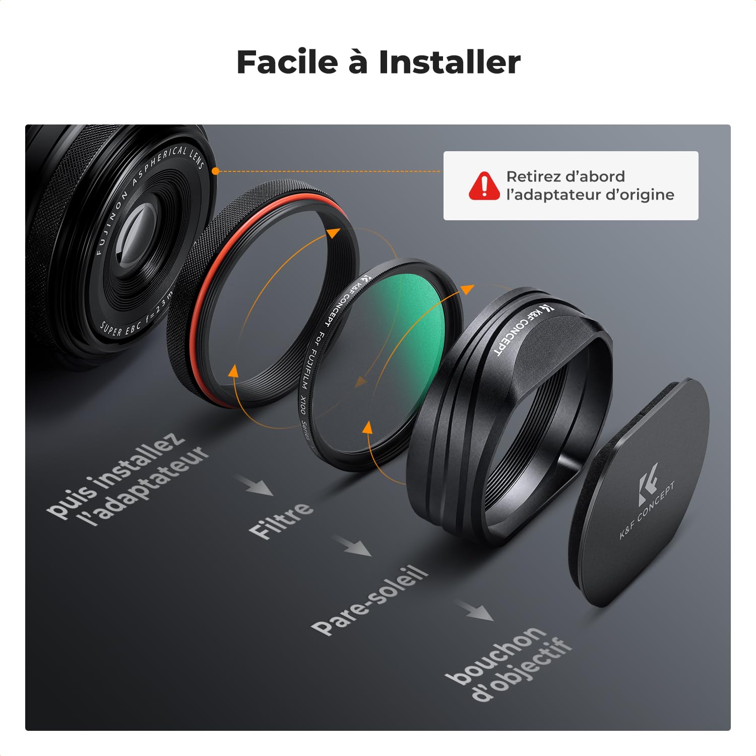 K&F CONCEPT Filtre Black-Mist Diffusion et Bouchon et Pare-Soleil Compatible avec Fujifilm X100/X100F/X100S/X100T/X100V/X100VI/FX100/SX100/TX100/X100V Noir