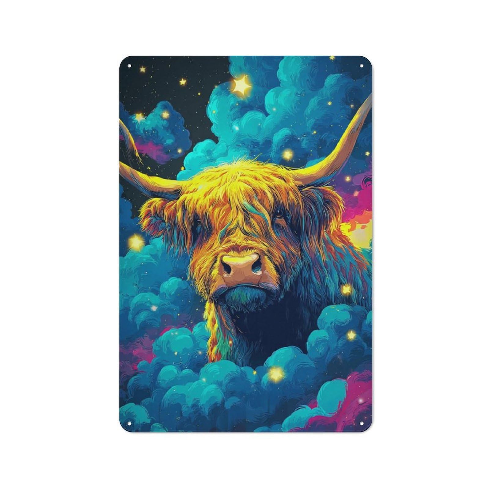 Junmoney Starry Night Highland Cow Metal Sign 30X20cm With For Home Bar Wall, Vintage Decor, Wall Decoration For Home Bars And Entertaining Spaces