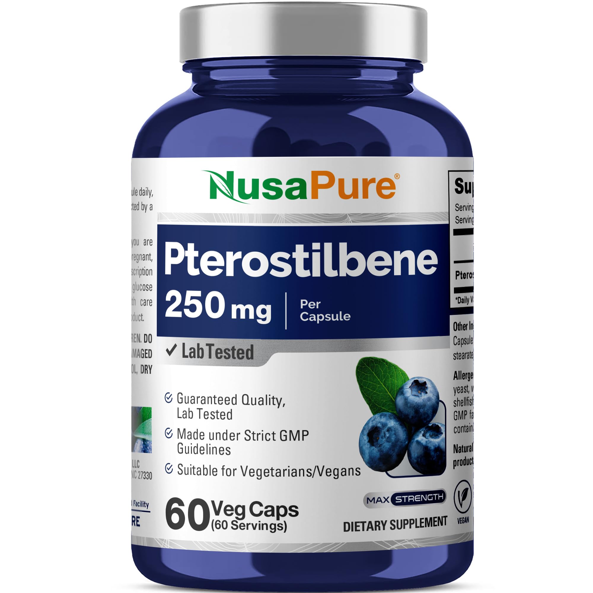 Pterostilbene, Vegan, Non-GMO, 250mg, 60 Veggie Capsules - 60 Servings
