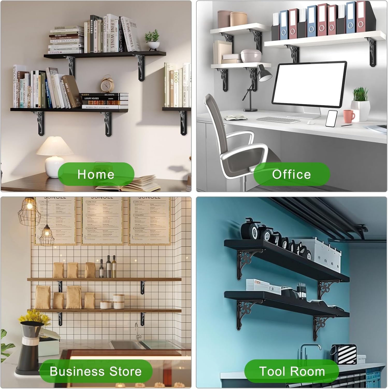 BeneLabel 2 Pack Heavy Duty Shelf Brackets 8 Inch Wall Mount Shelving Bracket 500LBS Vintage Decorative L-Shaped Shelf Brackets Black Metal Floating Shelf Bracket for 8"-10" Shelves