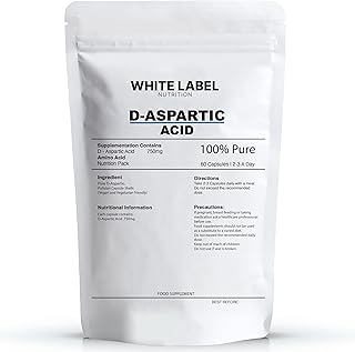 White Label Nutrition DAA (D- Aspartic Acid) 60 Capsules - High Strength Supplements - | 100% Pure | UK Made | GMO Free |
