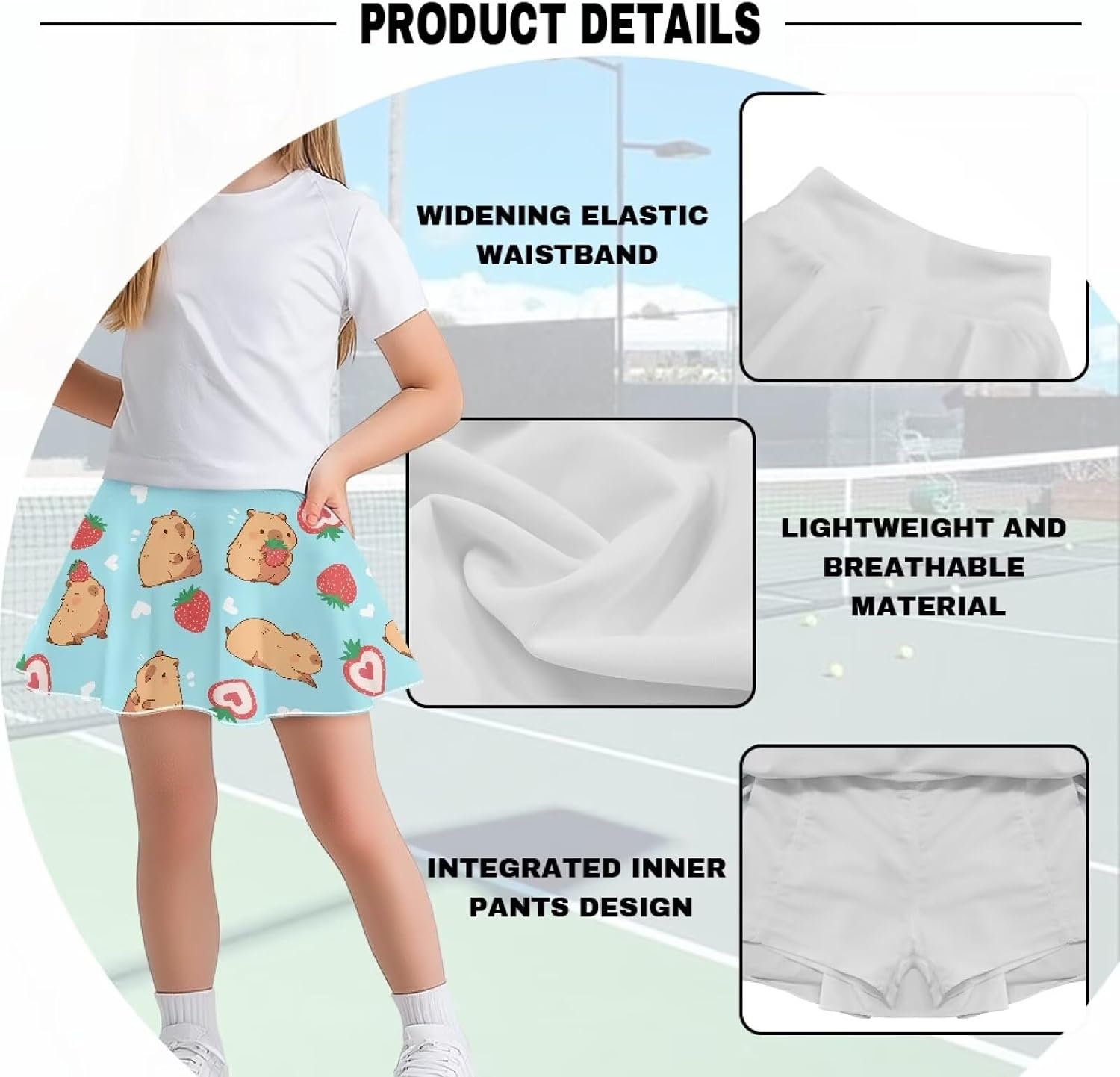 Girls Athletic Skort Size 5-14 Tennis Outfits Running Golf Skirts & Shorts with Pocket