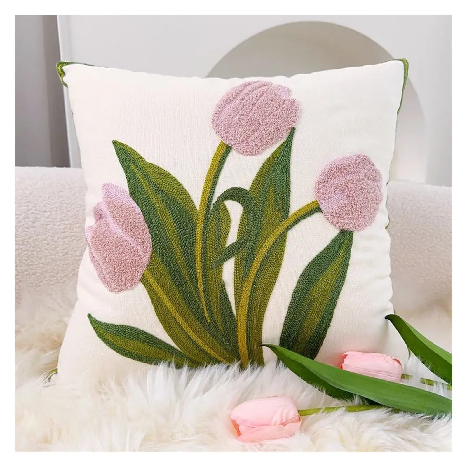 Housse de coussin tulipe rose motif floral imprime sur coton doux