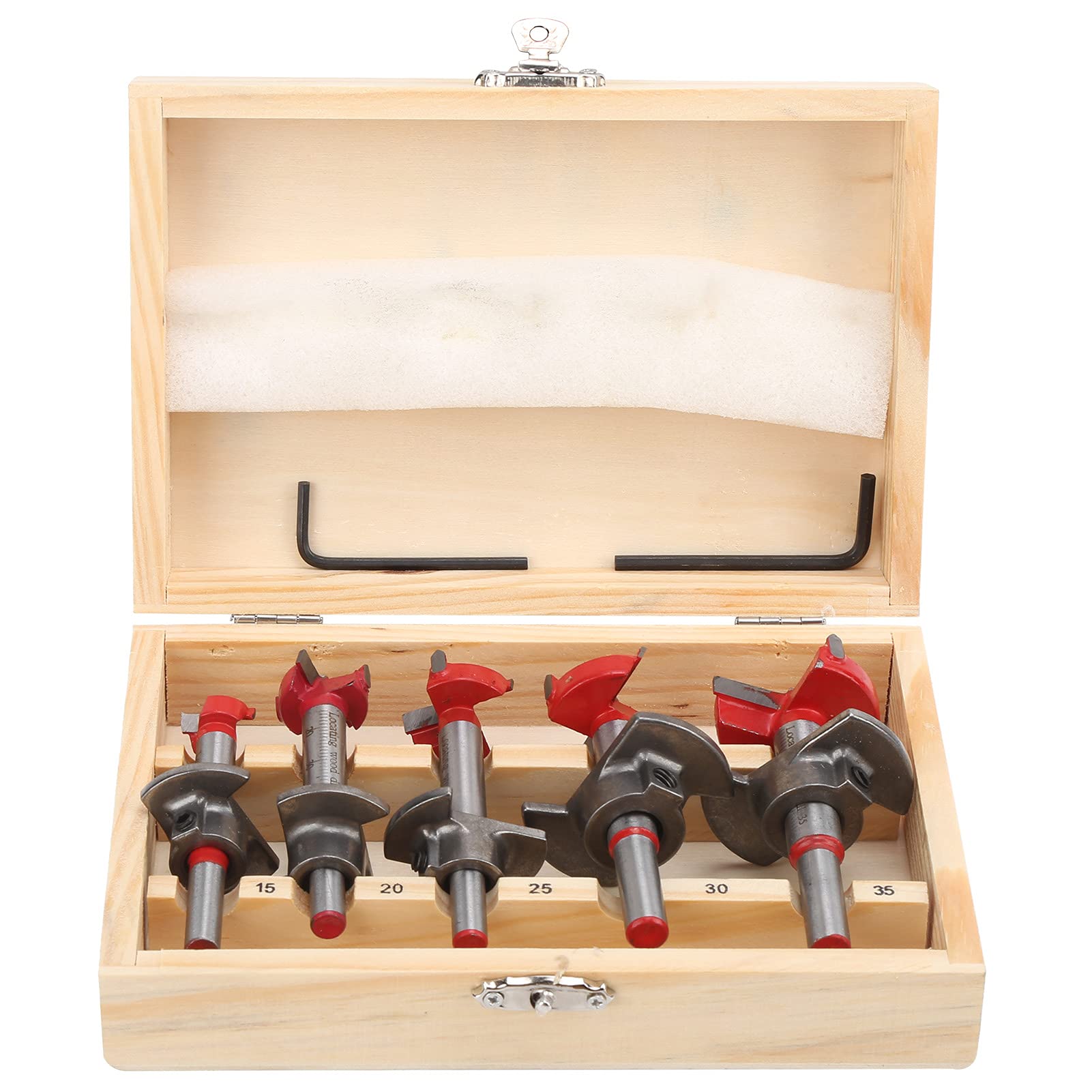 Hinge Hole Cutter, Woodworking Hole Opener, Hinge Hole Opener, Alloy Steel Woodworking Hole Cutter with Limit for Furniture, Door Locks(5Pcs)