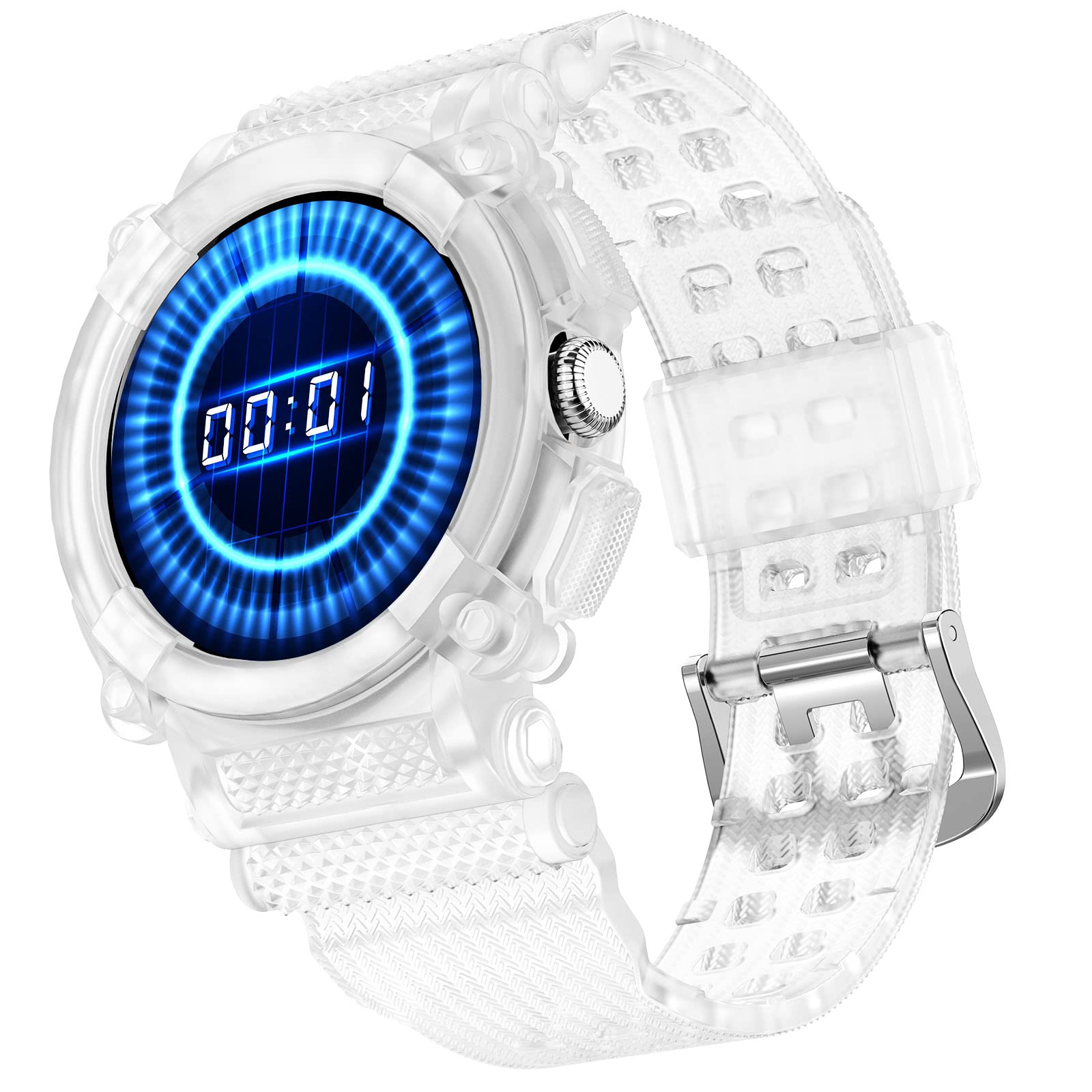 AYCQ Compatible For Google Pixel Watch Band Clear With Bumper Case Pixel Watch Bands With Protector Case CoverHeavy Duty Sport Military Drop-Proof Tpu Tactical Pixel Watch Strap Women Men