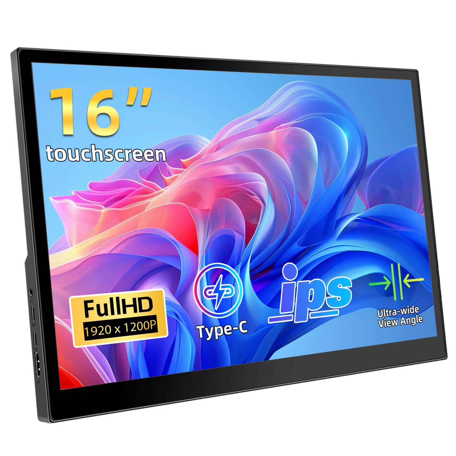 Portable Touchscreen Monitor 16 Inch 1920X1200P IPS Touch Screen Monitor with USB C HDMI Port, 350cd/m², External Monitors for Laptop PC Phones Computer PS4/5-image-21