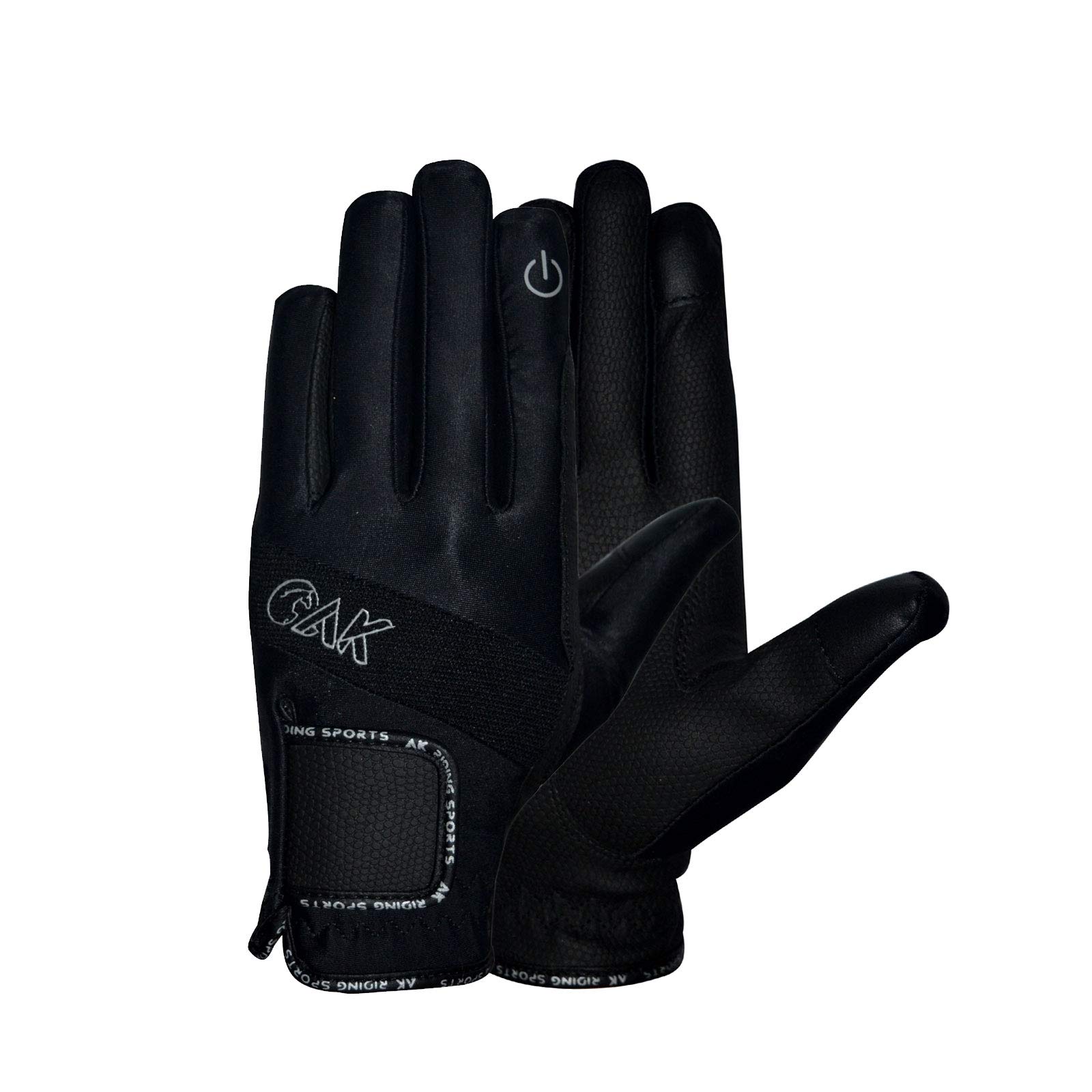 AK Embossed Champion Grip Horse Riding Gloves along the Touch Feature (Black, S)