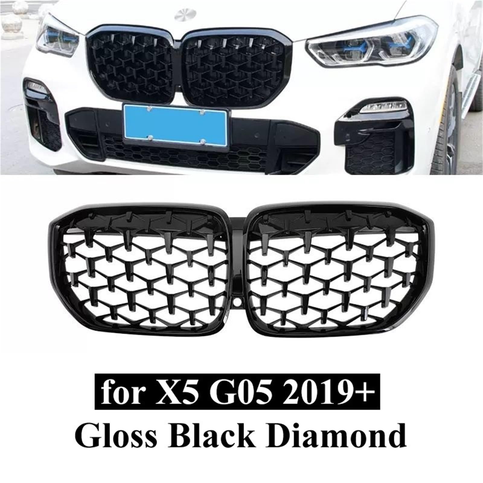 Pasuje do BMW X5 G05 2019 X6 G06 2020 2021 2022 Przednia nerka Grille Grille Gloss Black Silver Diamond Sports osłona chłodnicy(G06 GB Single Slat)