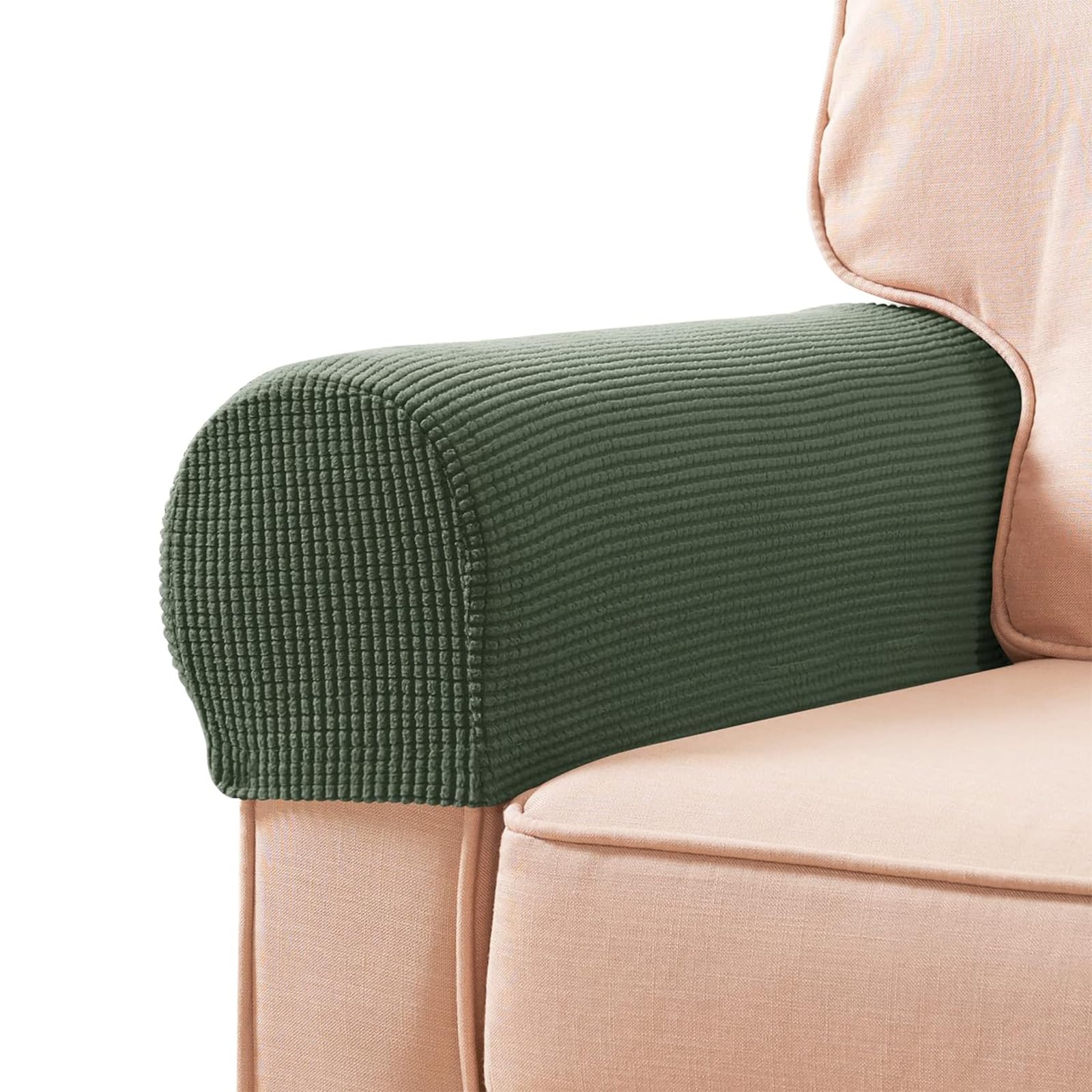 Sofa Arm Covers,Plaid Polar Fleece Anti-Slip Spandex Armchair Covers,Arm Rest Covers Set,Sofa Armrest Protectors for Armchairs (Army Green, 4PCS)