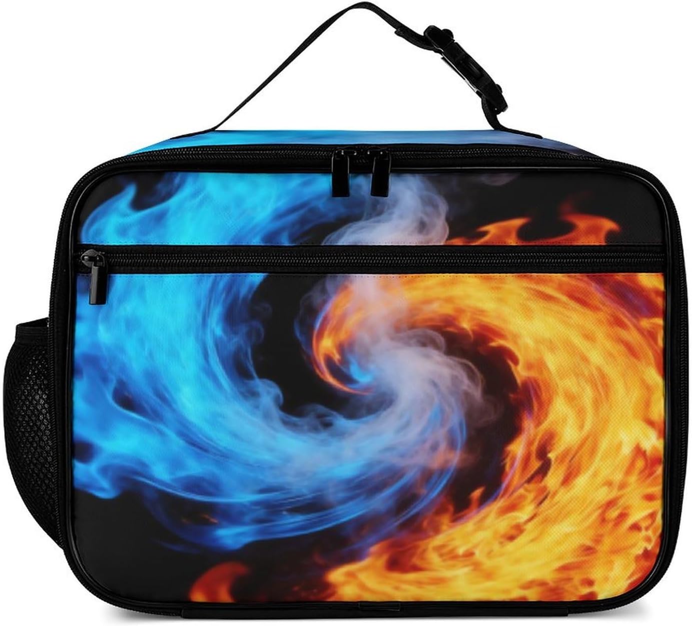 Blue and Red Flames Reusable Lunch Box Insulated Lunch Bag Cooler Bag Lunchbox Meal Food Container Tote Bag for Kids Boy School Camping Hiking Picnic Beach Travel