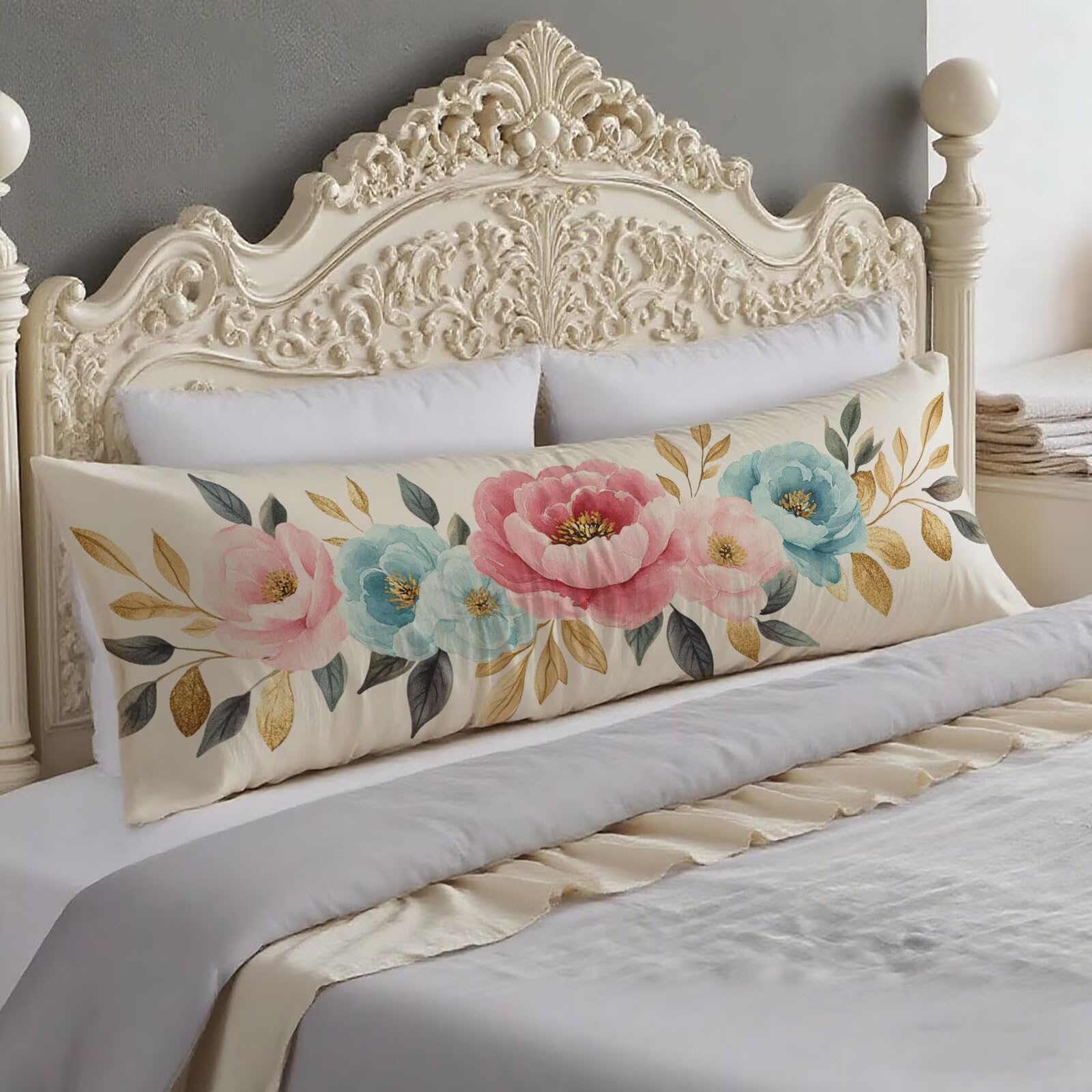 Taie d'oreiller 60x180 bleu et rose en velours pour votre lit double