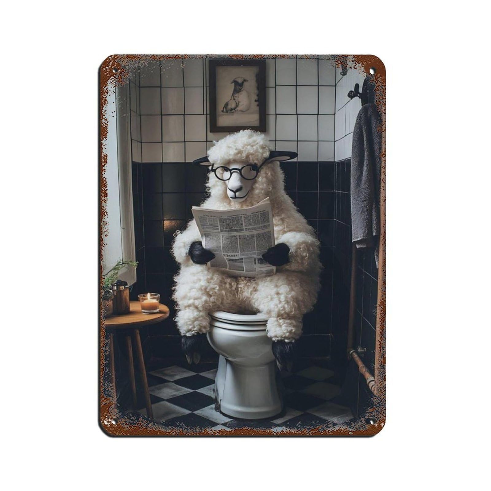 Quirky Sheep Reading Newspaper Tin Sign Vintage Metal Pub Club Cafe Bar Home Wall Art Decoration Poster Retro 12x16inch(30x40cm)