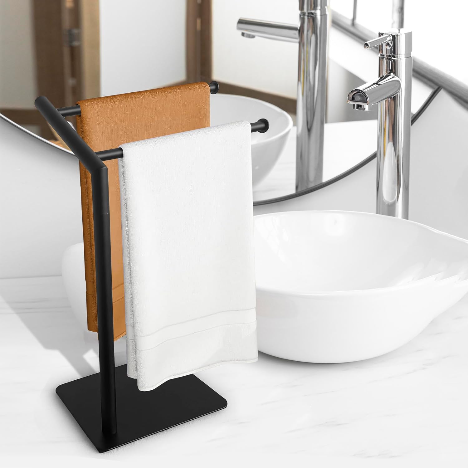 18" Premium Design Hand Towel Holder for Bathroom Towel Racks for Bathroom Freestanding Standing Towel Rack Bathroom Hand Towel Holder Countertop Towel Stand Toalleros para Baños Modernos