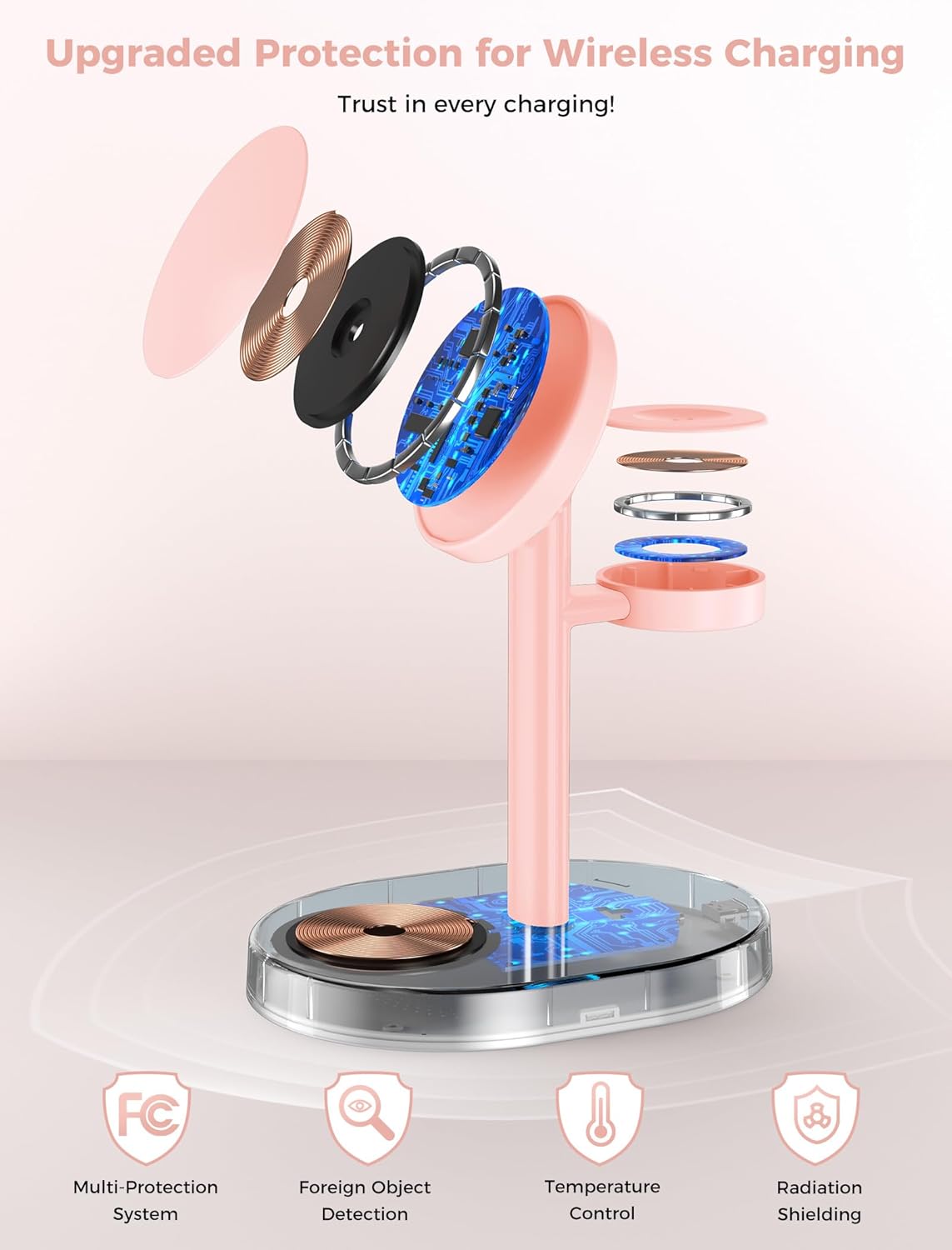 2026 3 in 1 Wireless Charging Station for Apple MagSafe Charger, 15W Fast Mag-Safe Charger Stand for iPhone 17 16 15 14 13 12 Apple Watch AirPods Compatible with MagSafe, Pink