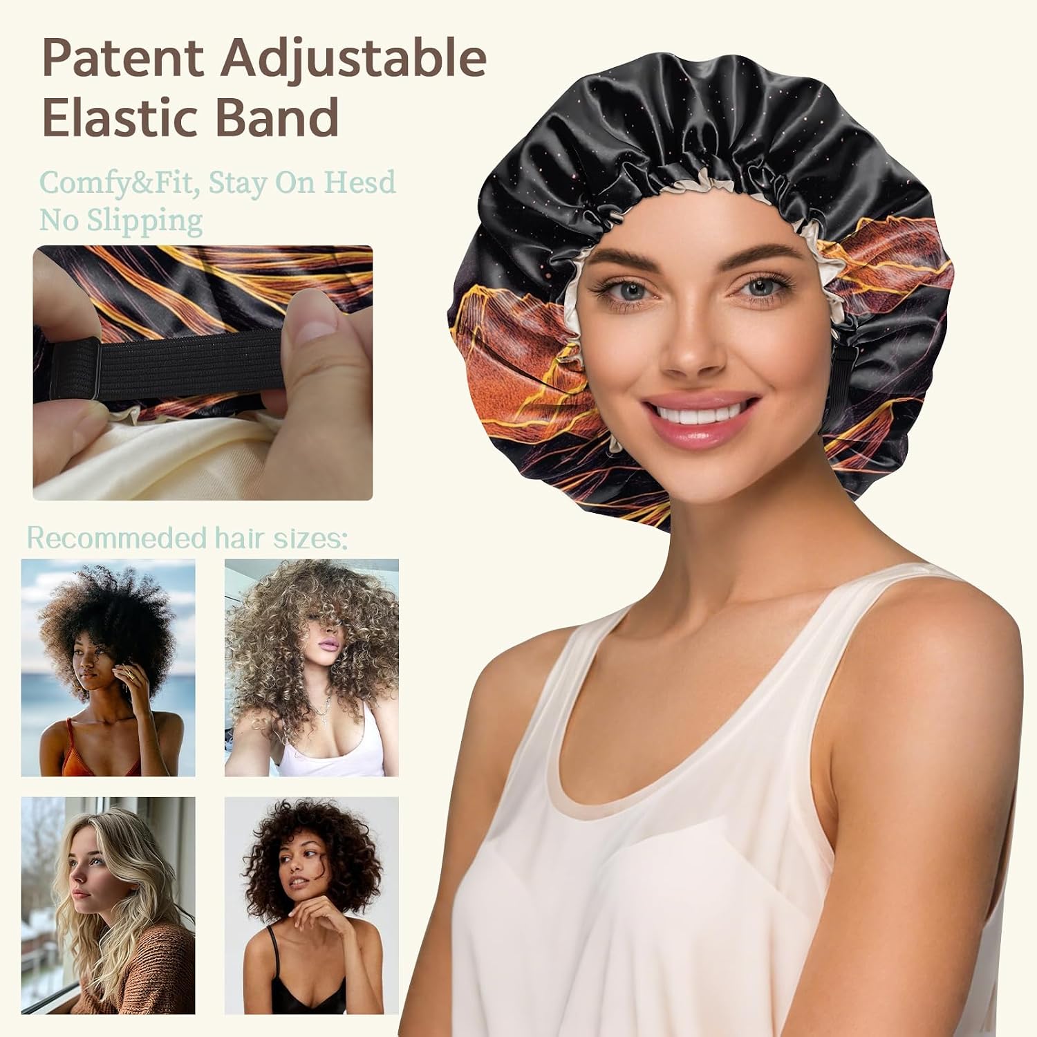 2 PCS Bonnets for Women Girls Satin Hair Bonnet Double Layer Silk Adjustable Elastic Sleep Cap Cute Aesthetic image 4