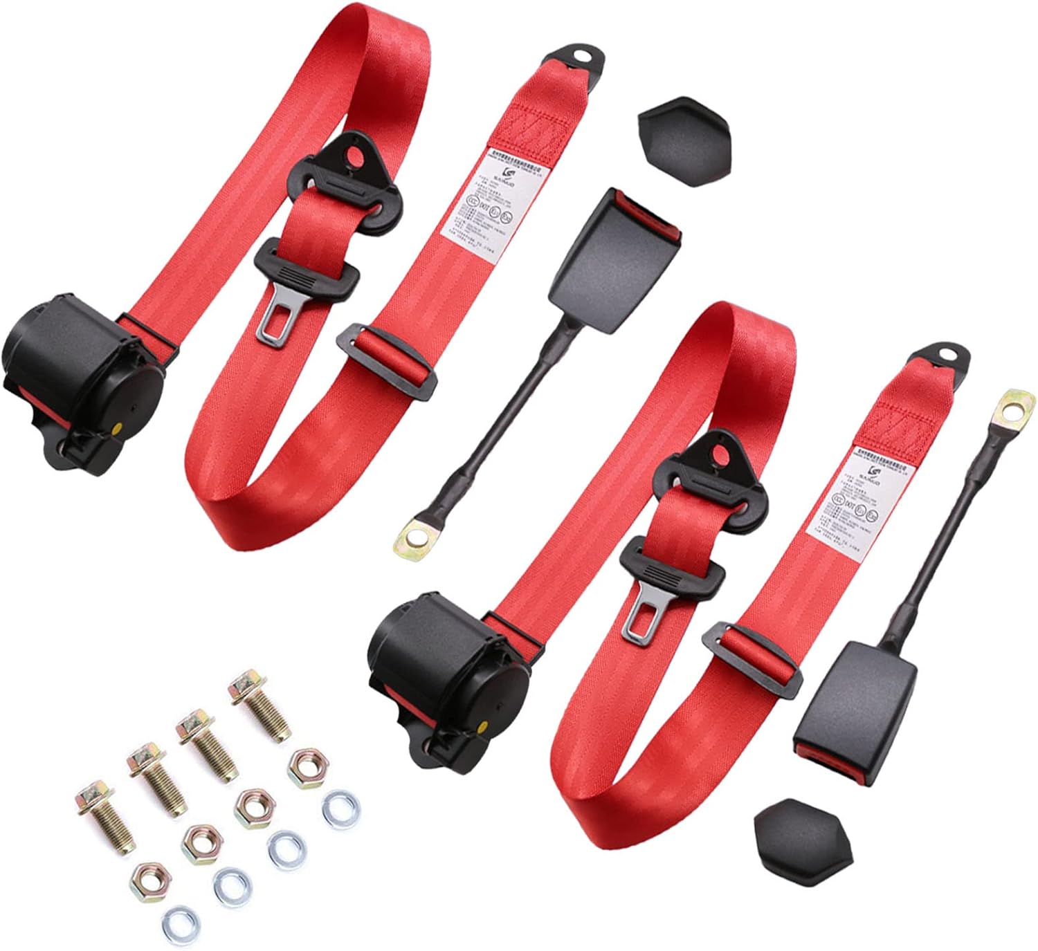 SKRSOUL 2 Set Universal 3pt Adjustable Retractable Lap Suitable for Modification Belts Kit for Go Kart,Club Golf Cart,Van,UTV,VR, Buggies, Minivan,Pickup and Truck (Red) : Automotive