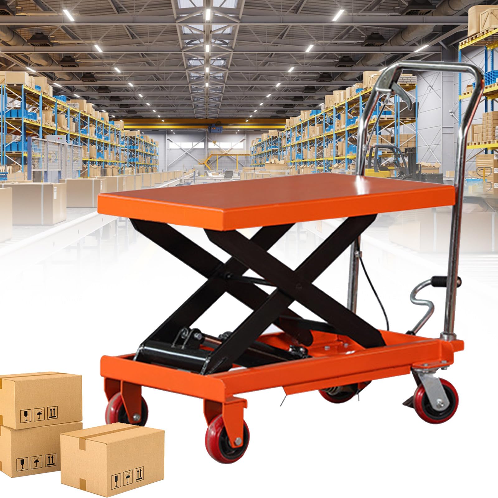 Piattaforma di sollevamento del carico da 150 kg, ascensore manuale con ruote, altezza massima 1260 mm/1100 mm, base larga 700 x 450 mm per officine meccaniche